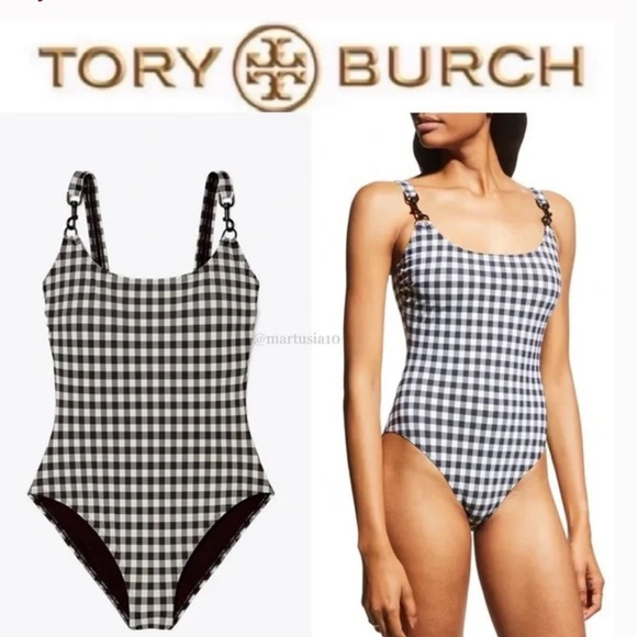 Tory Burch Other - Tory Burch Women's Printed Clip Tank Swimsuit NWT Authentic Black/New Ivory